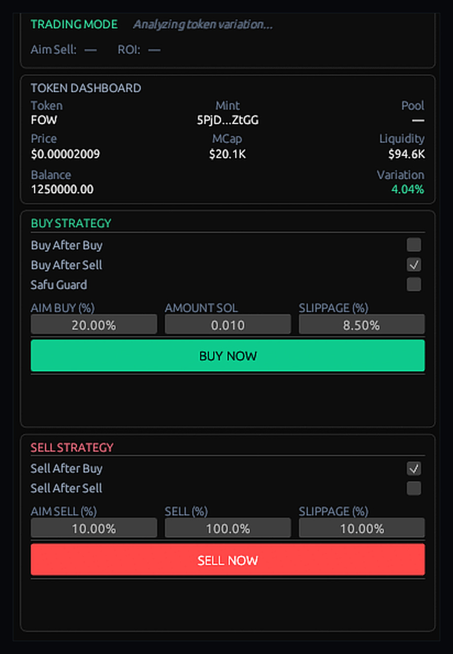 FOW One token dashboard and buy sell