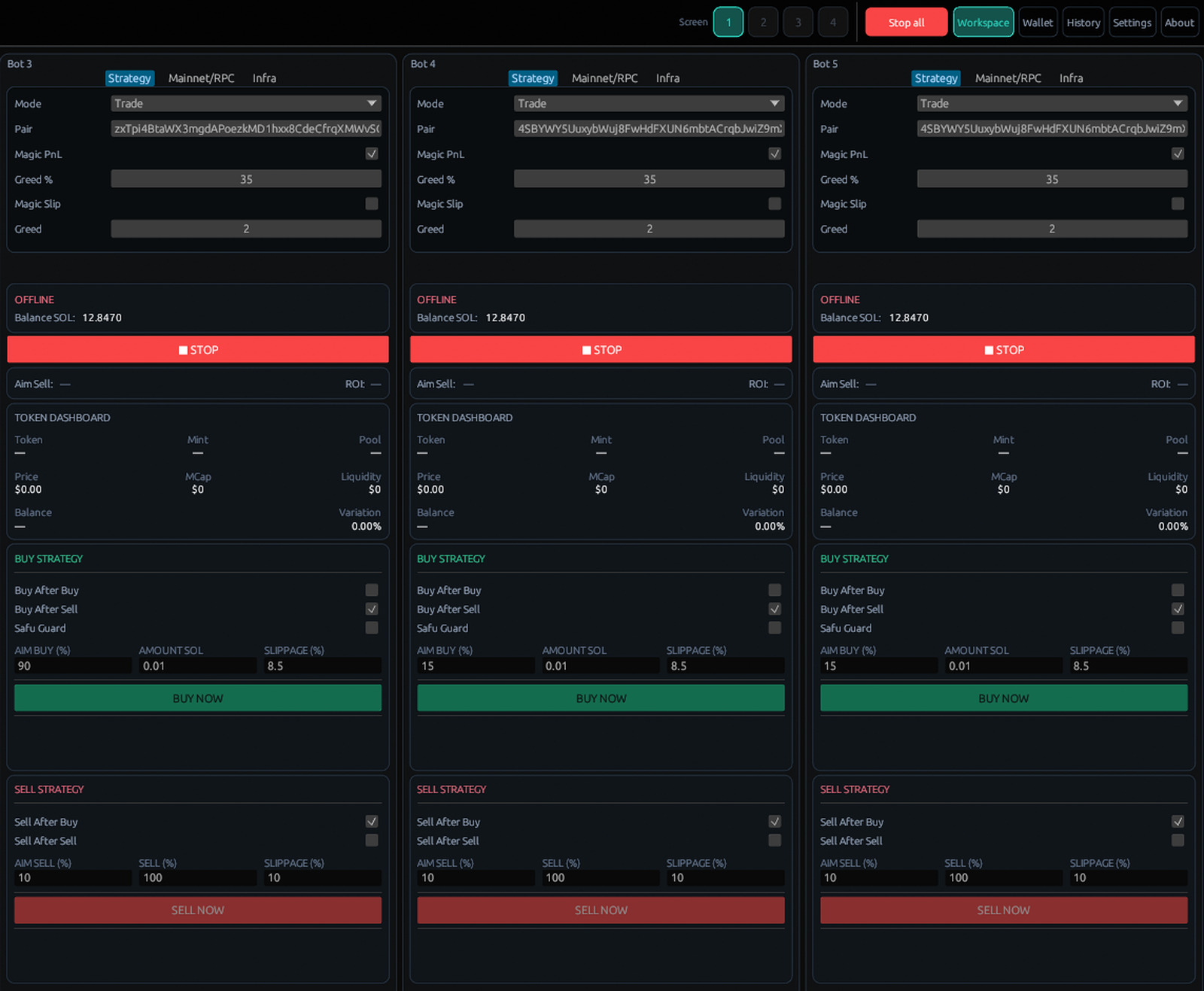 FOW Pro workspace with parallel bots
